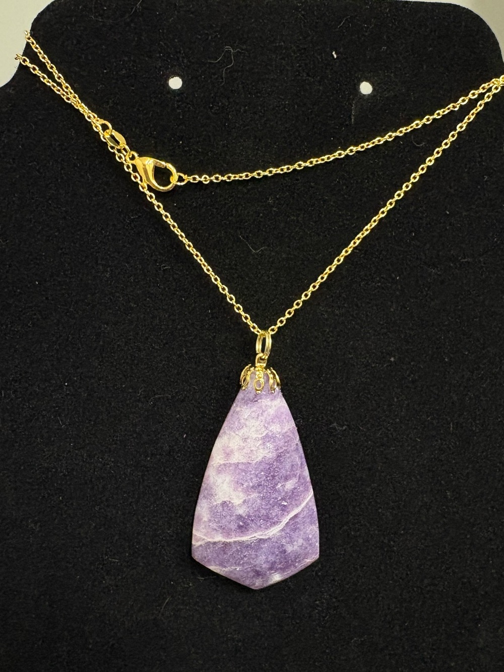Large amethyst pendant on 20 inch gold plated sterling silver chain